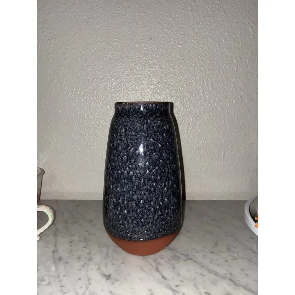 REJUVENATION Pottery Terracotta Vase Blue Gray Speckled Glaze